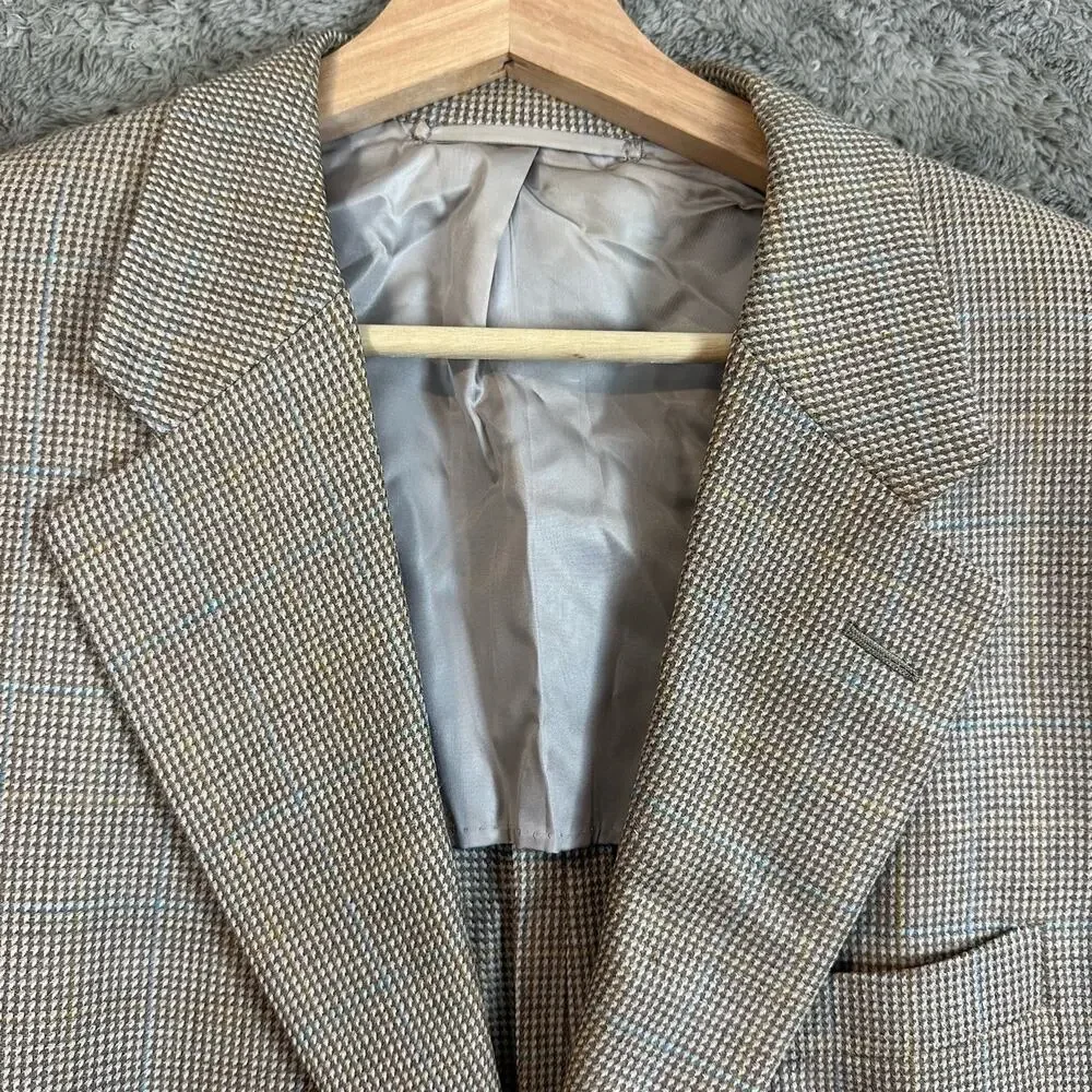 Hickey Freeman Woolf Brothers Wool Blazer Jacket SportCoat Tan Plaid 42L 42 Long